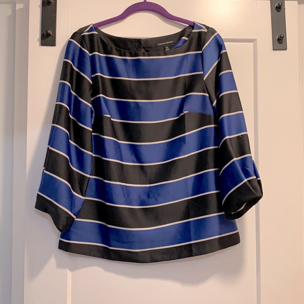 Banana Republic Striped Blouse with Puff Sleeve, Size XS